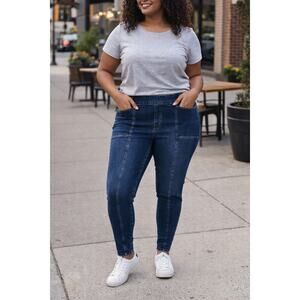 Duluth Trading Co Dark Wash Pull on Skinny Denim Jeans Plus Women's 18